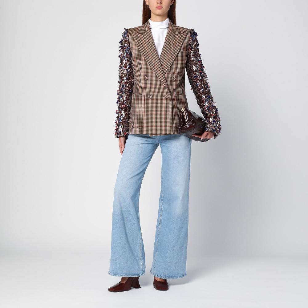 Dries Van Noten Giacca doppiopetto con motivo vichy e paillette Liquidazione