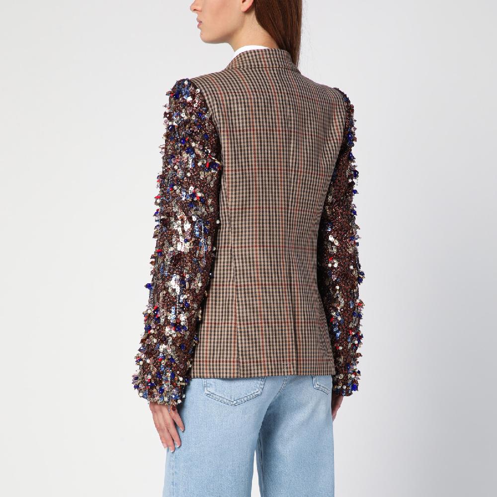 Dries Van Noten Giacca doppiopetto con motivo vichy e paillette Liquidazione