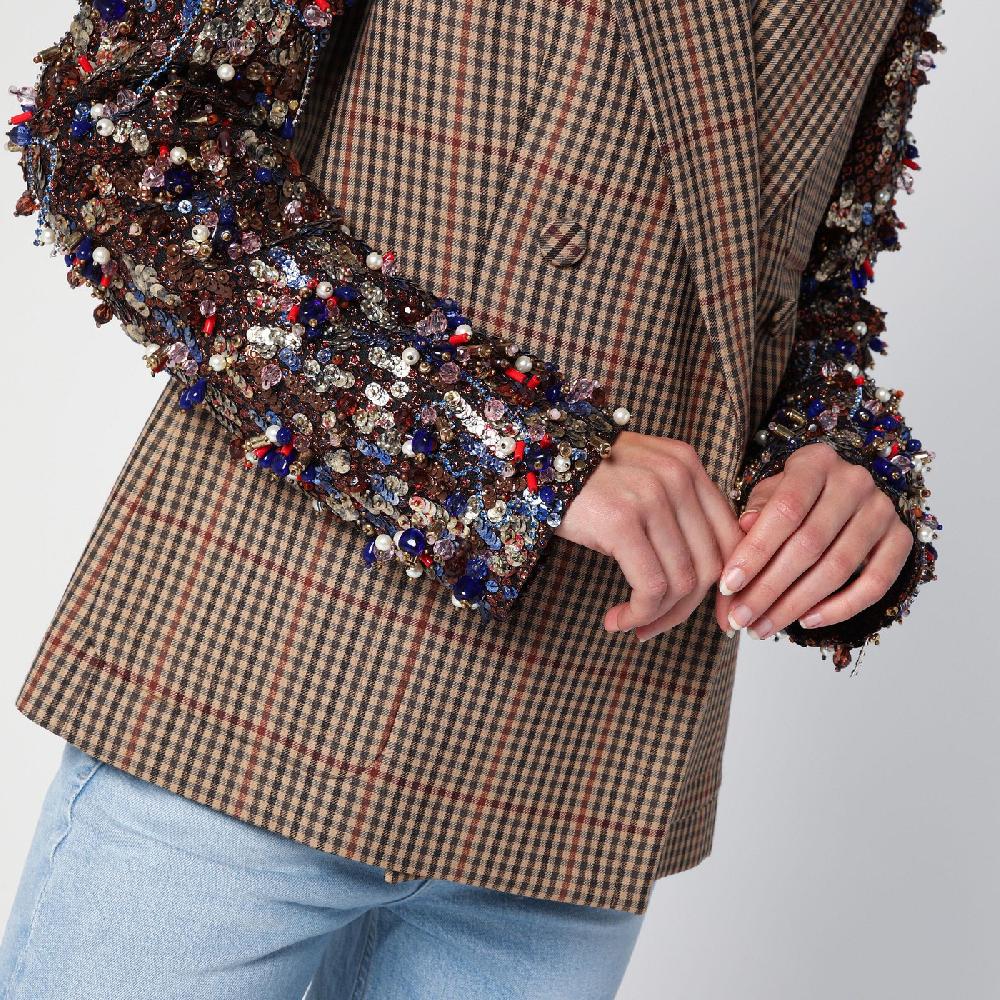 Dries Van Noten Giacca doppiopetto con motivo vichy e paillette Liquidazione