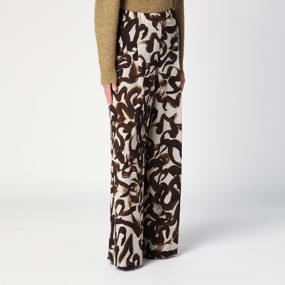 Dries Van Noten Pantalone ampio con stampa marrone Enormi risparmi