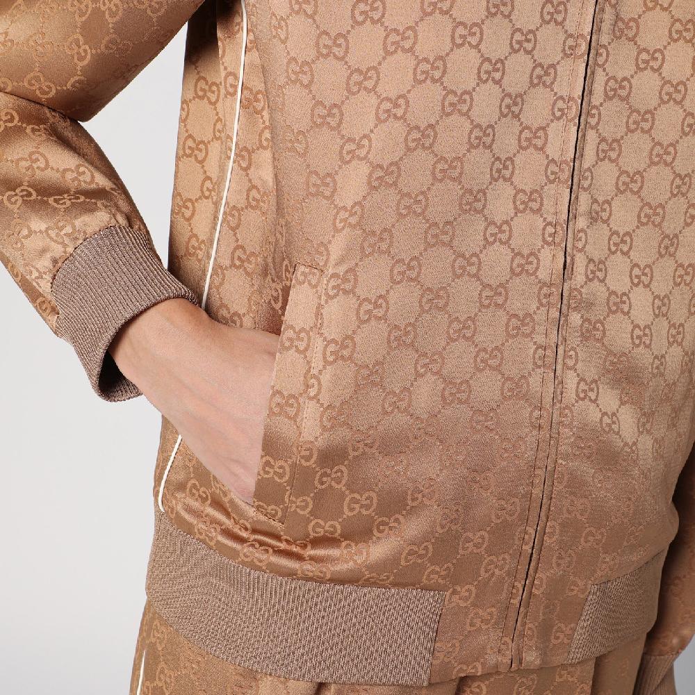 GUCCI Bomber color cammello in jacquard di viscosa GG Super Saving Price