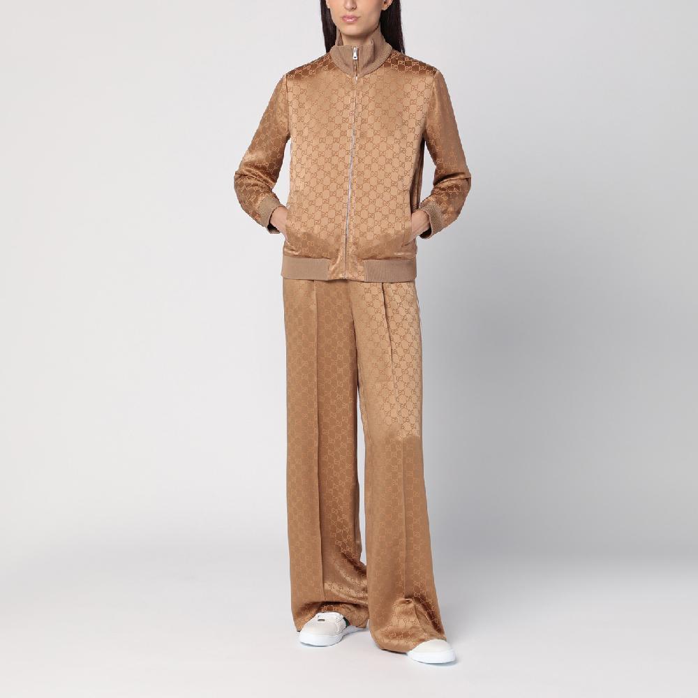 GUCCI Pantalone color cammello in jacquard di viscosa GG Offerta settimanale