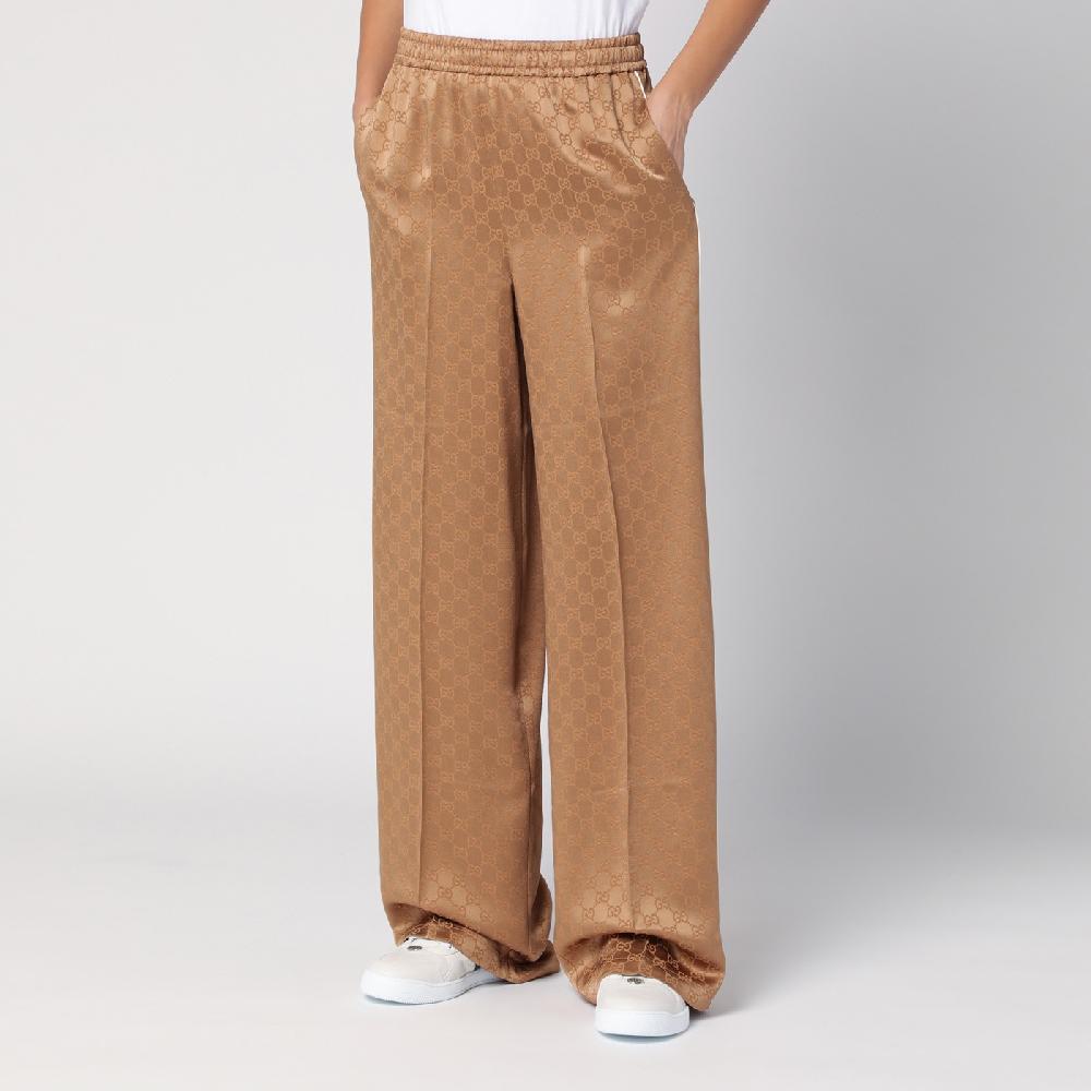 GUCCI Pantalone color cammello in jacquard di viscosa GG Offerta settimanale