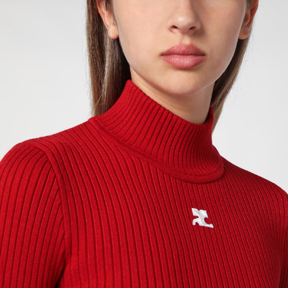 Courru00e8ges Maglia dolcevita rossa a coste Latest stili