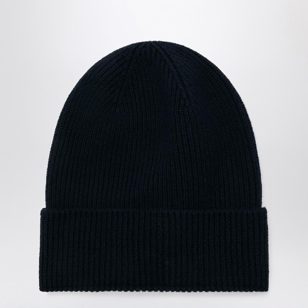 Moncler Cuffia blu in lana con patch logo Solo un giorno rimasto