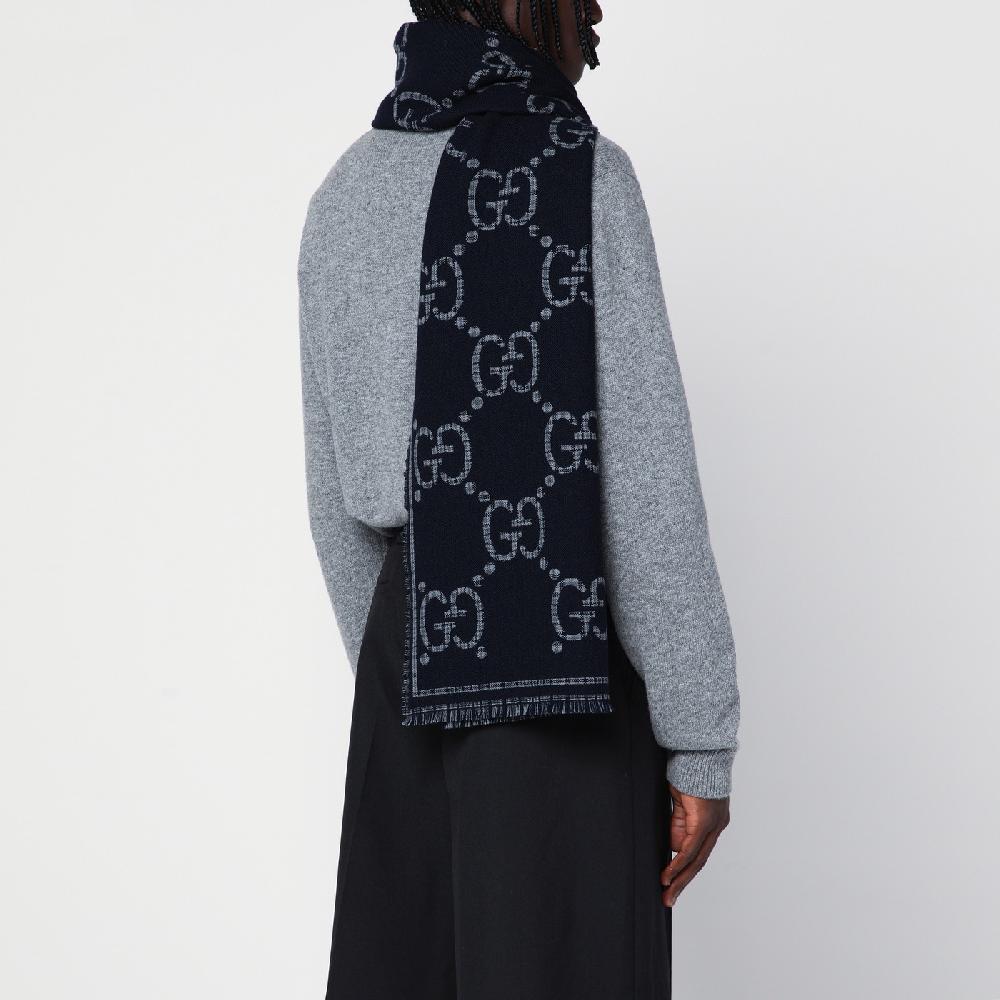 GUCCI Sciarpa in lana GG a quadri grigia/blu 2025