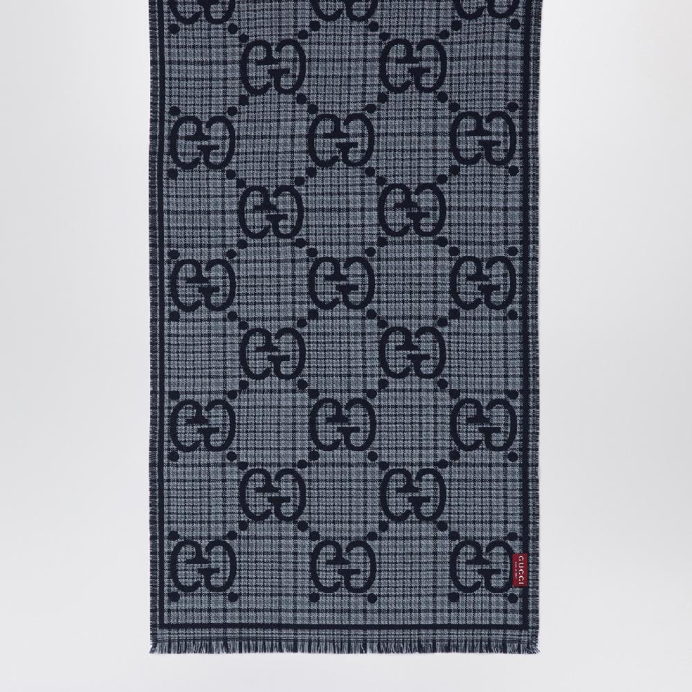 GUCCI Sciarpa in lana GG a quadri grigia/blu 2025