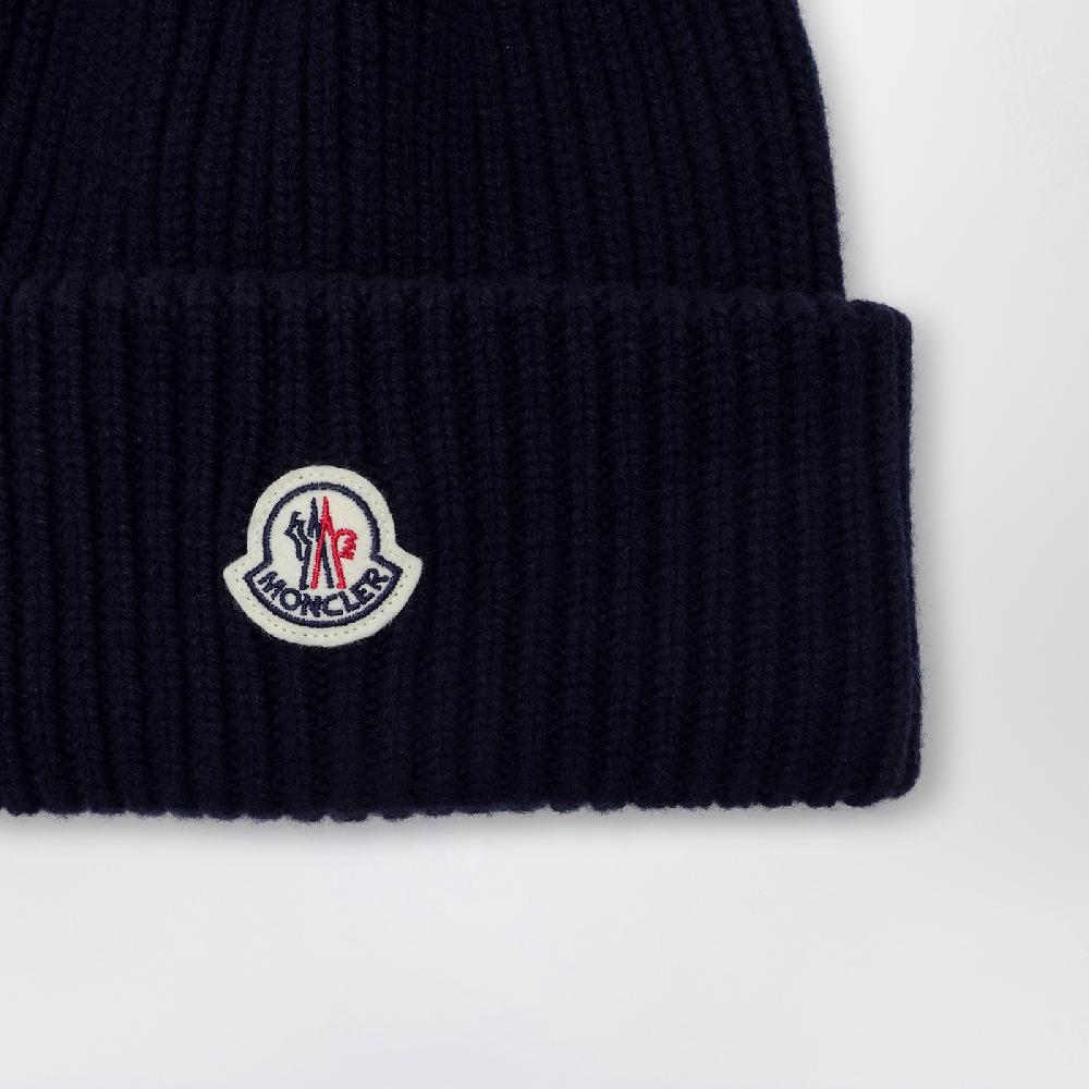 Moncler Cuffia blu in lana e cashmere Italia