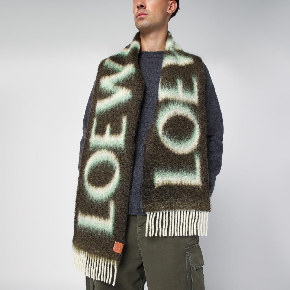 Loewe Sciarpa verde/bianca in lana e mohair Shopping Online