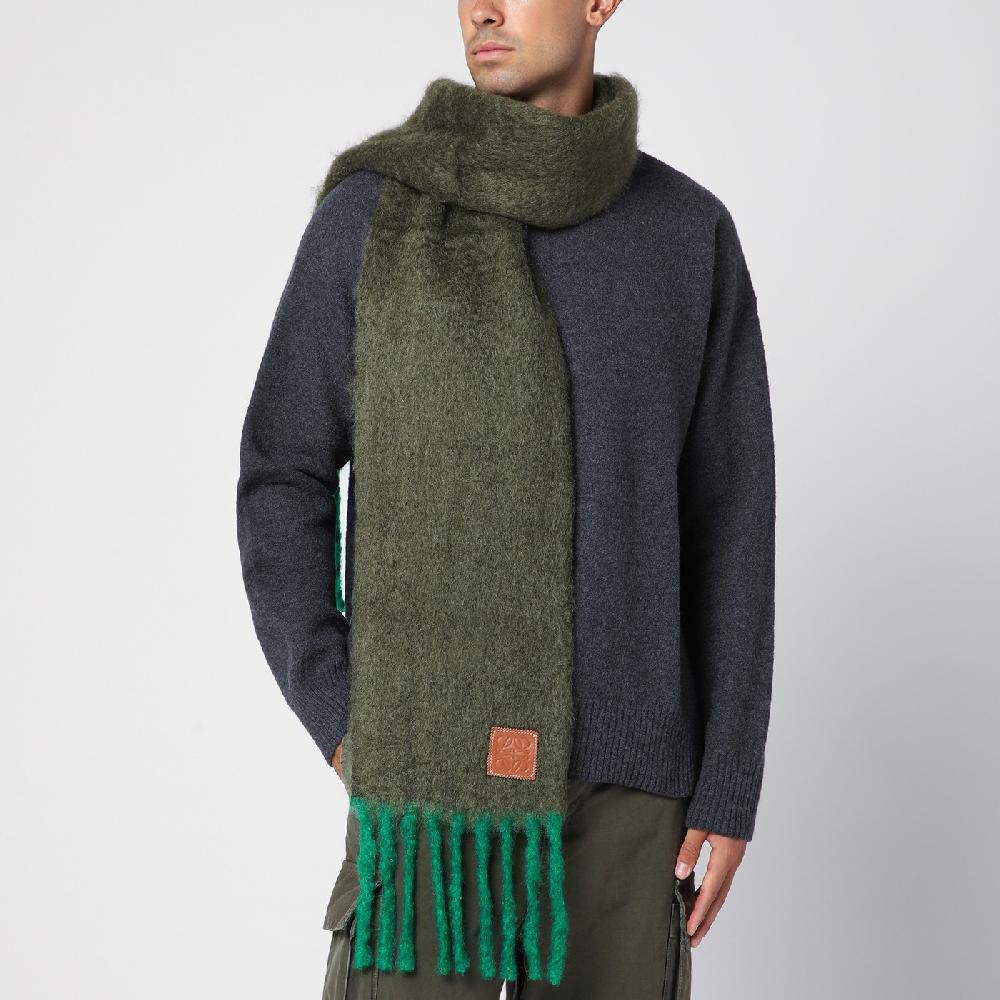 Loewe Sciarpa verde kaki/verde in mohair e lana Presa