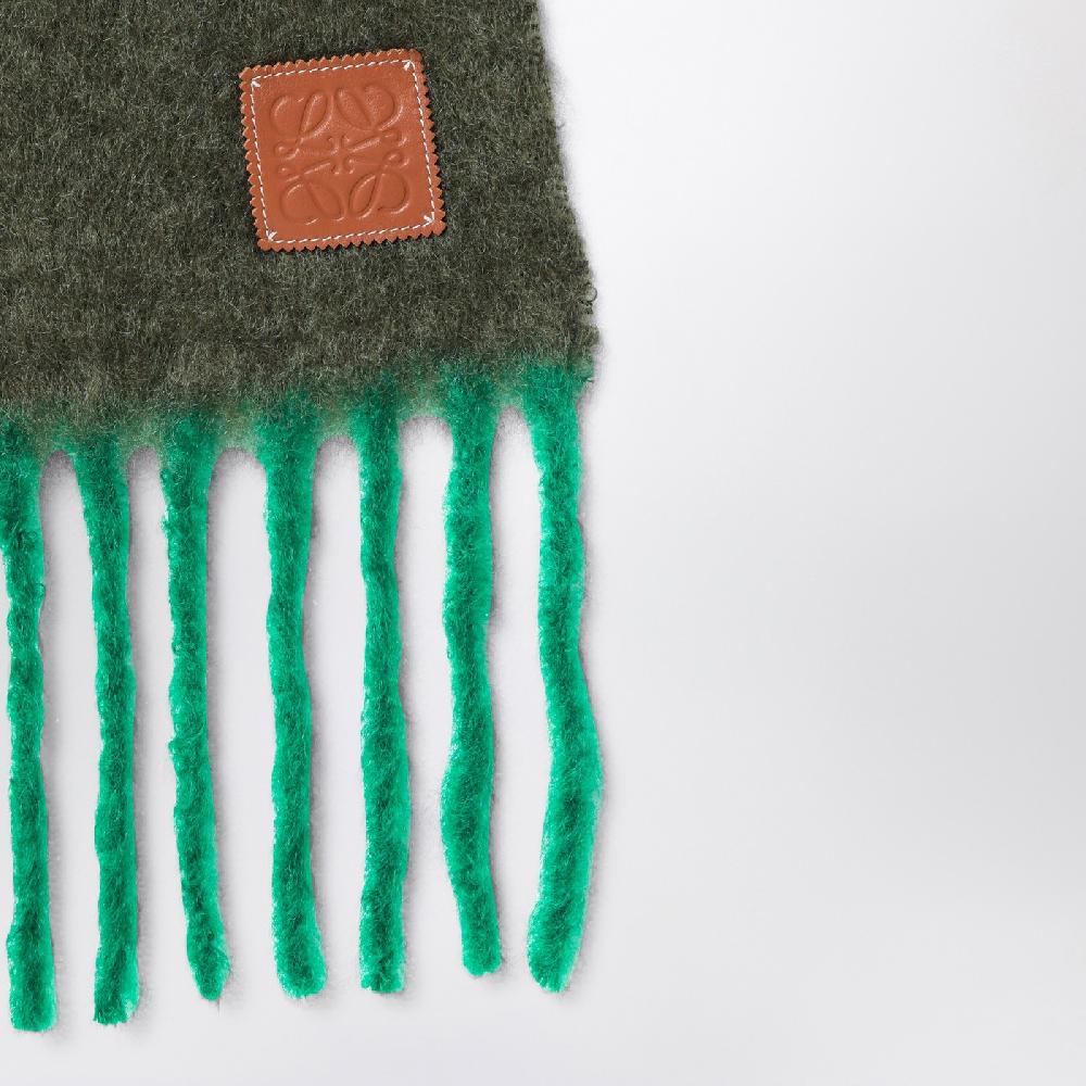 Loewe Sciarpa verde kaki/verde in mohair e lana Presa
