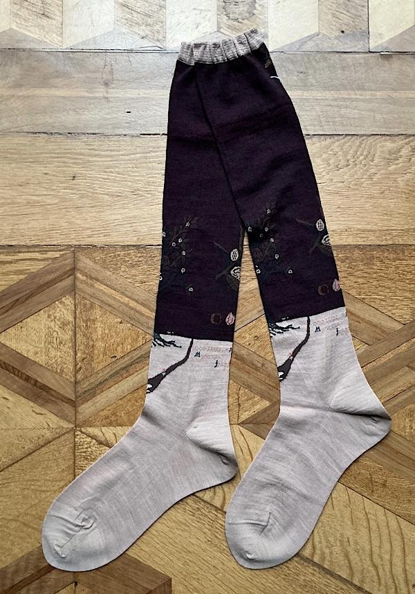 Rose & Lini ANTIPAST WOOL “OLIVE HARVEST” AM-790HS LONG SOCKS WINE