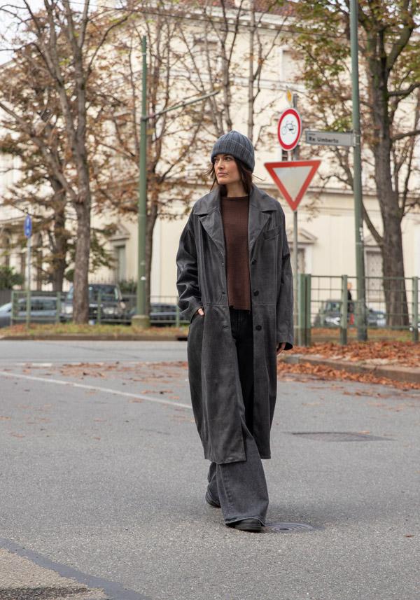 Rose & Lini GIORGIO BRATO LEATHER OVERSIZED COAT VINTAGE BLACK Saldi