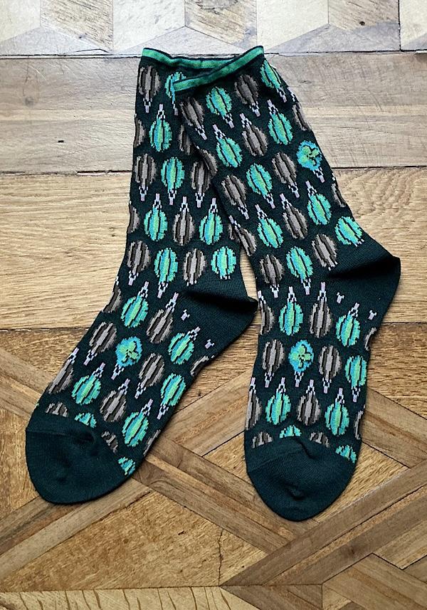 Rose & Lini ANTIPAST WOOL “FLOATING DROPS” AS-224 SOCKS GREEN In Linea