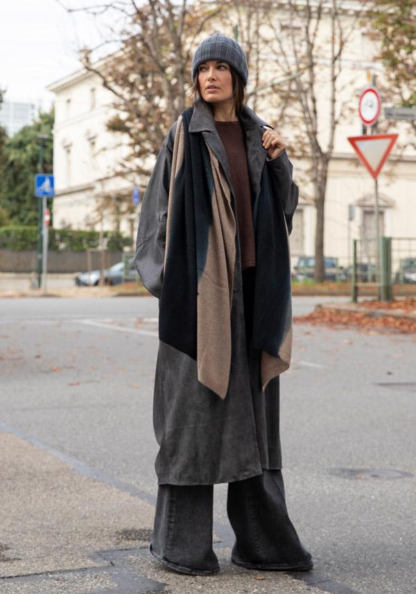 Rose & Lini SUZUSAN CASHMERE “SHAWL 0024” BLACK & COFFEE Consegna Veloce