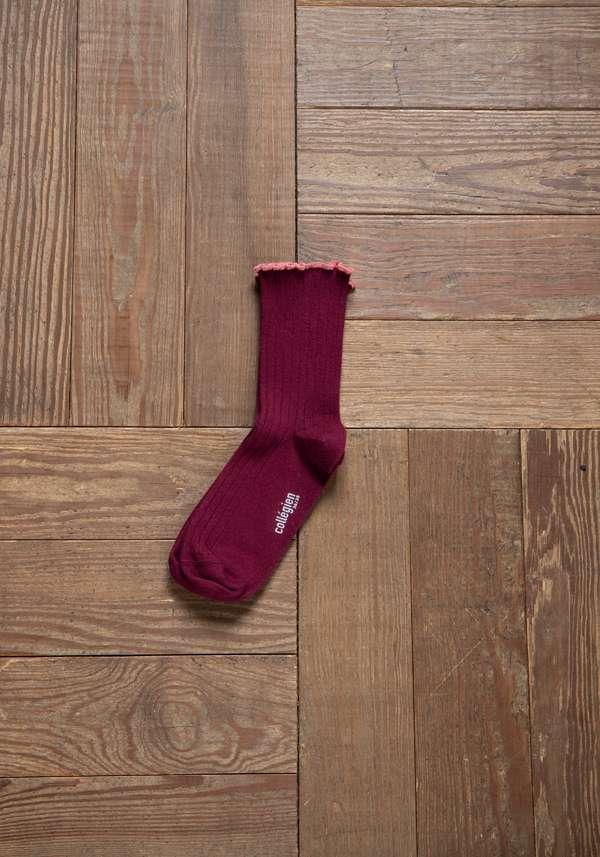 Rose & Lini COLLEGIEN “DELPHINE” RIBBED SOCKS BORDEAUX Prezzo Ridotto