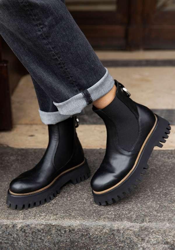 Rose & Lini ROCCO P. “TRONCHETTO 15630” BLACK LEATHER ANKLE BOOTS Nuova