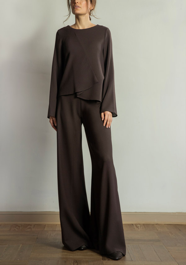 Rose & Lini STEFANO MORTARI WOOL FLARE “PANTS 5235” BROWN Promozione