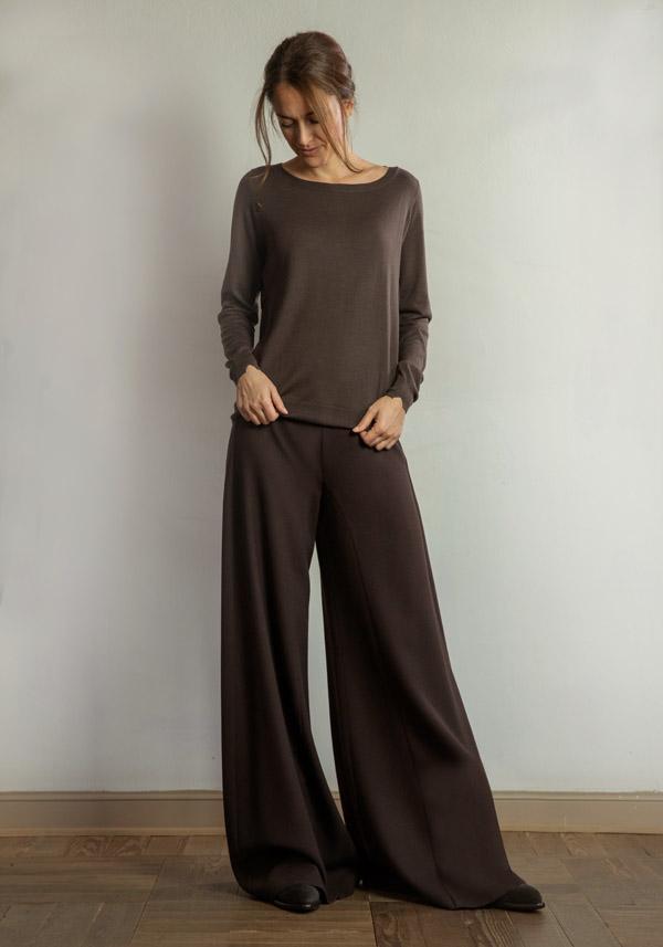 Rose & Lini STEFANO MORTARI WOOL FLARE “PANTS 5235” BROWN Promozione