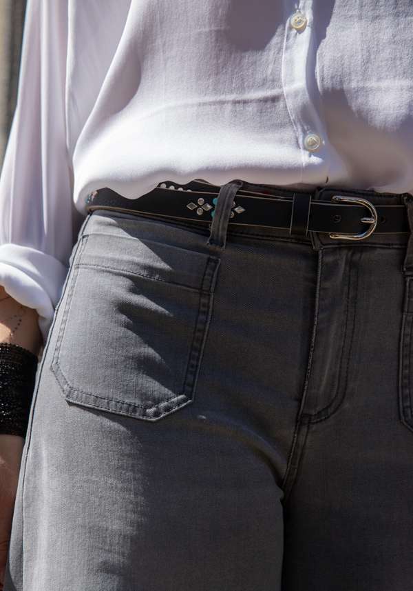 Rose & Lini NANNI BLACK STUDDED LEATHER “BELT 343” Acquista Ora