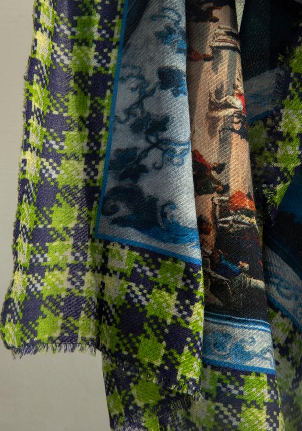 Rose & Lini FALIERO SARTI WOOL & CASHMERE “COFFEE HOUSE ROME” MULTICOLOR SCARF Vendita Economica
