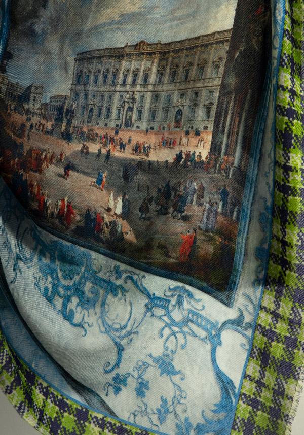 Rose & Lini FALIERO SARTI WOOL & CASHMERE “COFFEE HOUSE ROME” MULTICOLOR SCARF Vendita Economica
