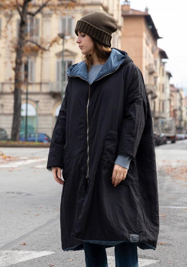 Rose & Lini KIMONORAIN REVERSIBLE “DUST COAT” LEAD & BLACK Nuovo