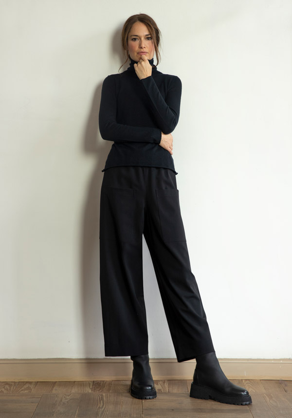 Rose & Lini SAVERIO PALATELLA CASHMERE “LIGTH-WEIGHT CREW NECK” BLACK KNIT Vendita