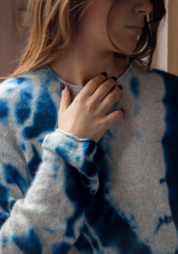 Rose & Lini SUZUSAN CASHMERE “PULL 3028” BLUE & GREY Prezzo Ridotto