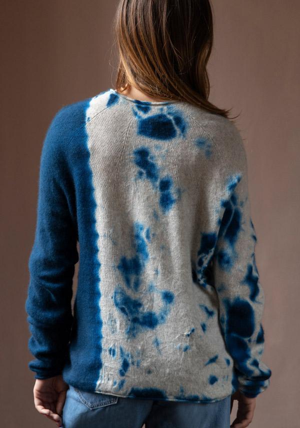 Rose & Lini SUZUSAN CASHMERE “PULL 3028” BLUE & GREY Prezzo Ridotto