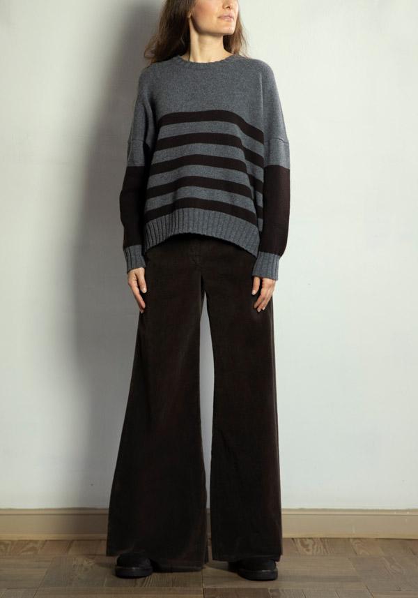 Rose & Lini MARCHÉ DES PALMIERS WOOL “GINEVRINA” STRIPED PULL GREY & EBONY Saldi