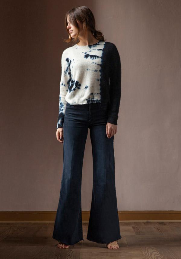 Rose & Lini SUZUSAN CASHMERE “PULL 3027” BLACK & NATURAL Vendita Economica
