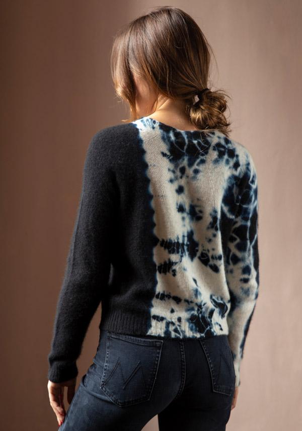 Rose & Lini SUZUSAN CASHMERE “PULL 3027” BLACK & NATURAL Vendita Economica