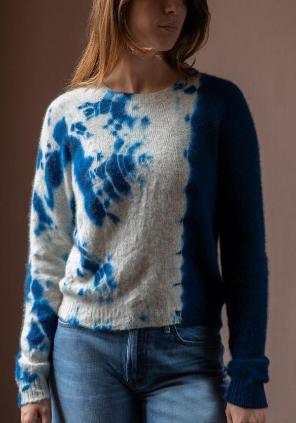 Rose & Lini SUZUSAN CASHMERE “PULL 3027” BLUE & GREY Saldi Di Fabbrica