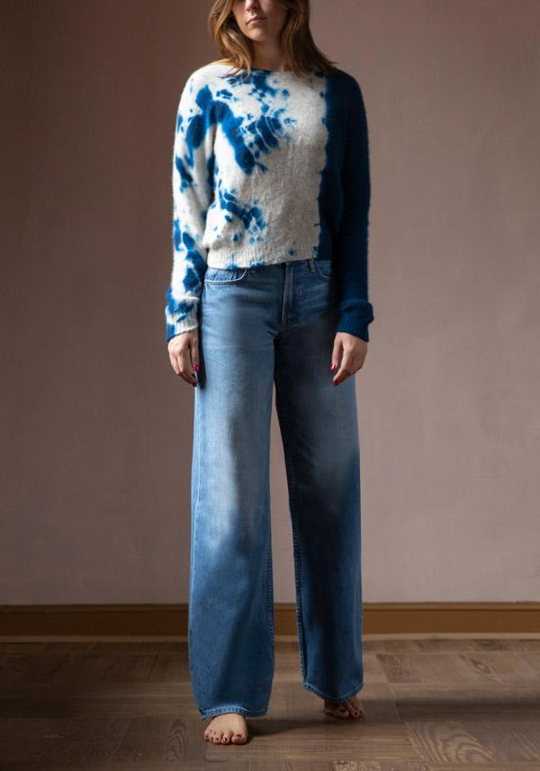 Rose & Lini SUZUSAN CASHMERE “PULL 3027” BLUE & GREY Saldi Di Fabbrica