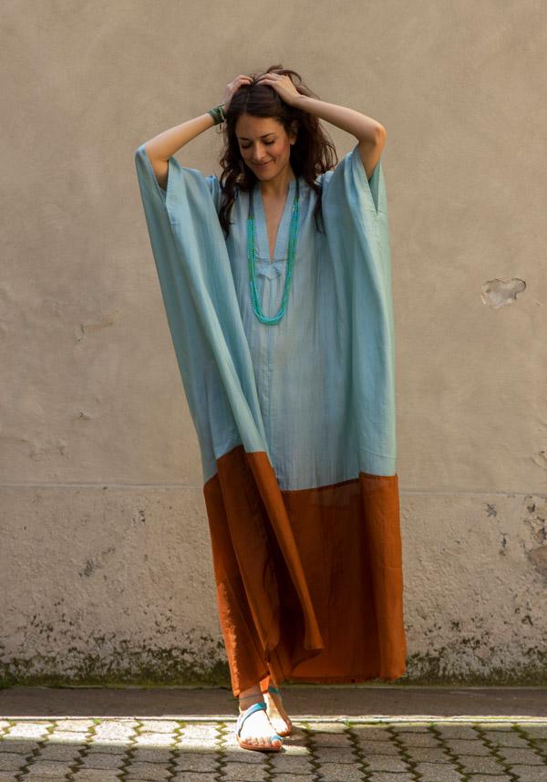 Rose & Lini THE ROSE IBIZA SILK “TUNICA BICOLOR” SKY & GINGER In Saldo