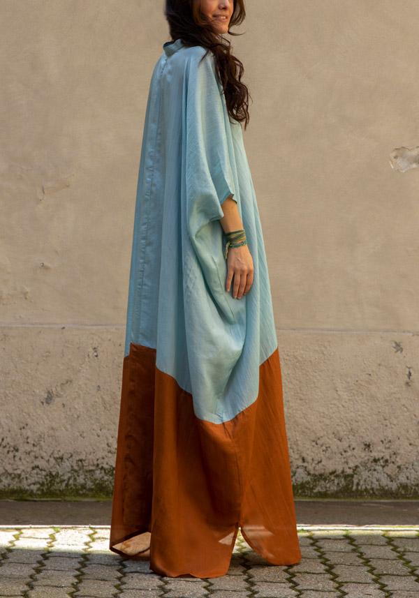 Rose & Lini THE ROSE IBIZA SILK “TUNICA BICOLOR” SKY & GINGER In Saldo