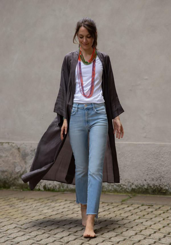 Rose & Lini THE ROSE IBIZA SILK “GOWN KIMONO” CHARCOAL Negozio online di fabbrica