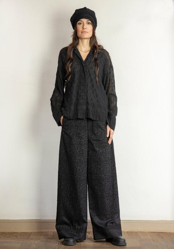 Rose & Lini ANTIPAST COTTON & SILK EMBROIDERED “TROUSERS EP210” BLACK Fornitura limitata