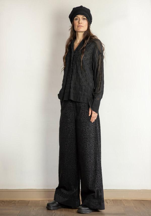 Rose & Lini ANTIPAST COTTON & SILK EMBROIDERED “TROUSERS EP210” BLACK Fornitura limitata