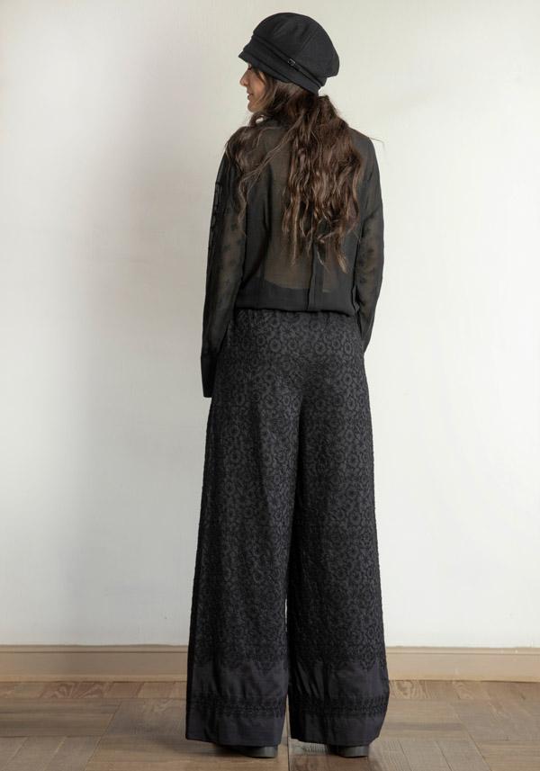 Rose & Lini ANTIPAST COTTON & SILK EMBROIDERED “TROUSERS EP210” BLACK Fornitura limitata