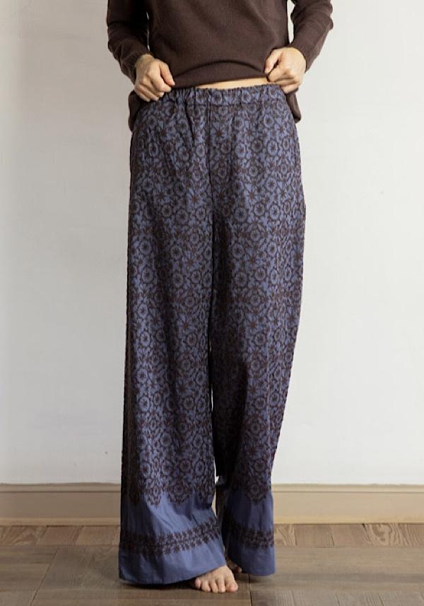 Rose & Lini ANTIPAST COTTON & SILK EMBROIDERED “TROUSERS EP210” BLUE Shopping online