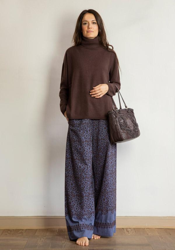 Rose & Lini ANTIPAST COTTON & SILK EMBROIDERED “TROUSERS EP210” BLUE Shopping online