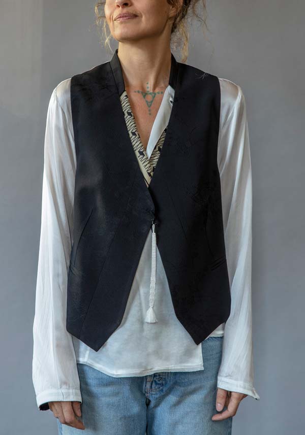 Rose & Lini IBRIGU SILK “GILET 011K” BLACK & WHITE Offerta esclusiva