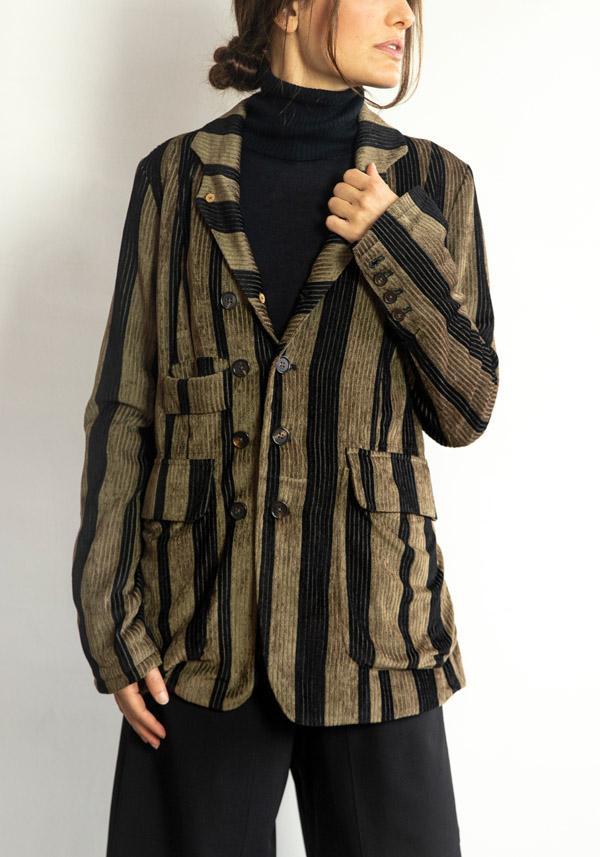 Rose & Lini ALEKSANDR MANAMIS STRIPED “JACKET 1692” BLACK & BROWN Offerta per la Festa della Mamma