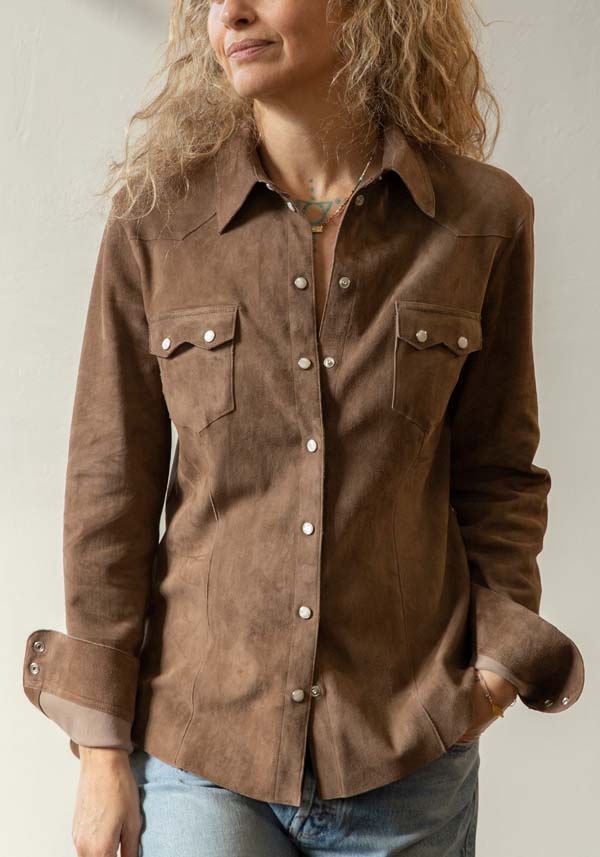 Rose & Lini DAD MILANO SUEDE “WESTERN SHIRT” TAUPE Offerta Anniversario