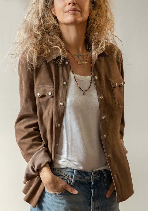 Rose & Lini DAD MILANO SUEDE “WESTERN SHIRT” TAUPE Offerta Anniversario