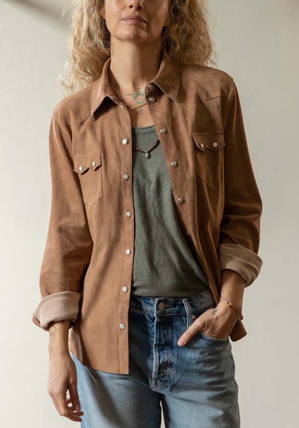 Rose & Lini DAD MILANO SUEDE “WESTERN SHIRT” CARAMEL Vendita calda