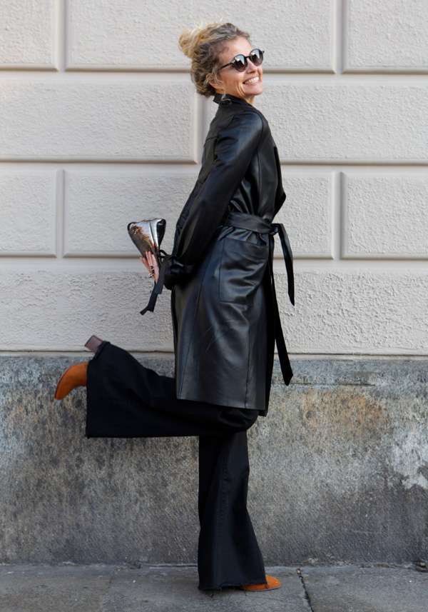 Rose & Lini GIORGIO BRATO BLACK LEATHER TRENCH 13036 Prezzo basso
