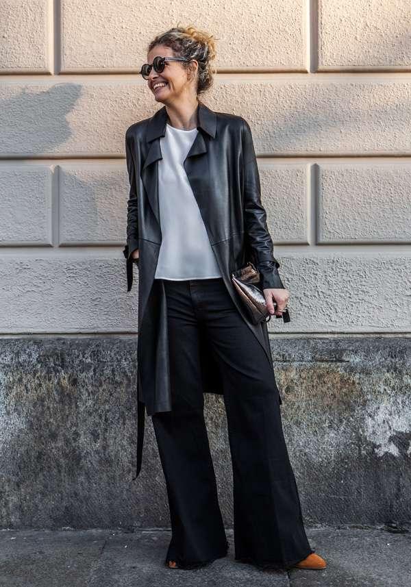 Rose & Lini GIORGIO BRATO BLACK LEATHER TRENCH 13036 Prezzo basso